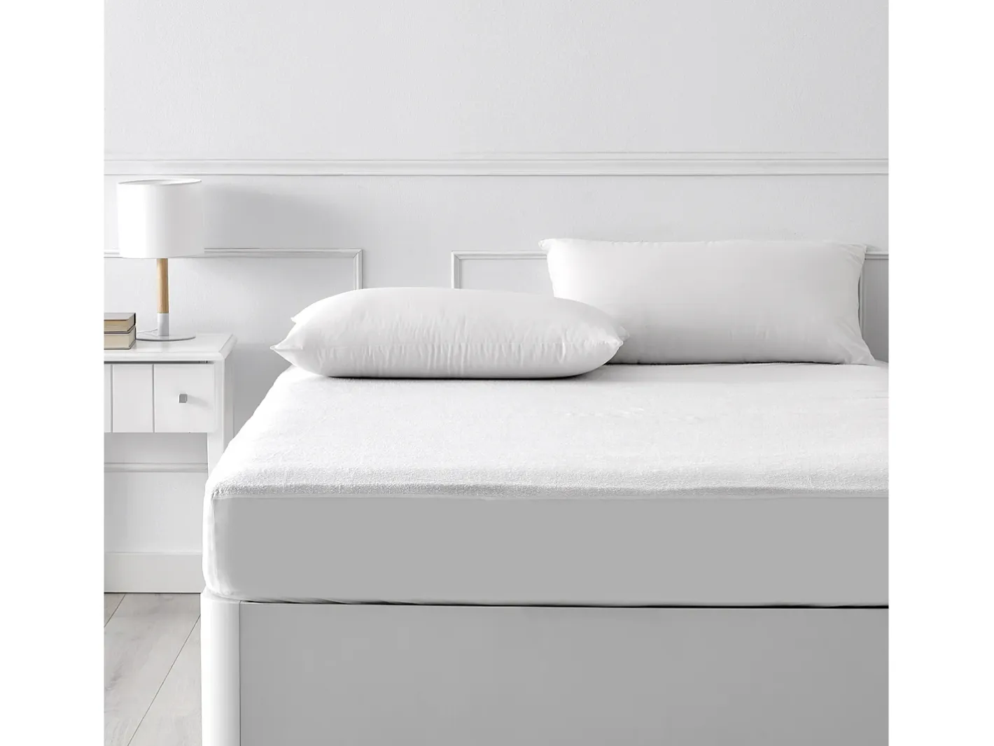 PIKOLIN Protector de colchón 140x196cm| HOME| Algodón Rizo| 32cm Blanco