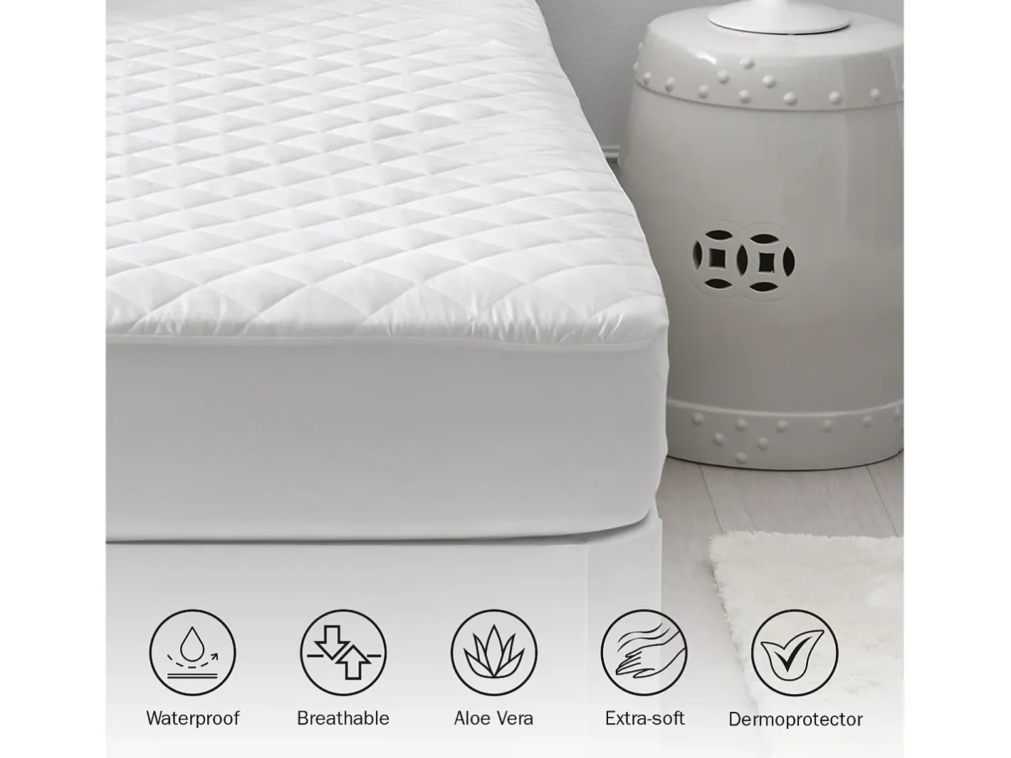 PIKOLIN Ropa De Cama-Protector de colchón 135x196cm| HOME| Aloe Vera| Hasta 32cm Blanco