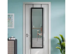 DripeX Espejo De Pared|Espejo-Puerta de la pared colgante de espejo 110x33cm, longitud del espejo completo en vidrio templado con 2 ganchos de suspensión para puerta, altura ajustable - Negro