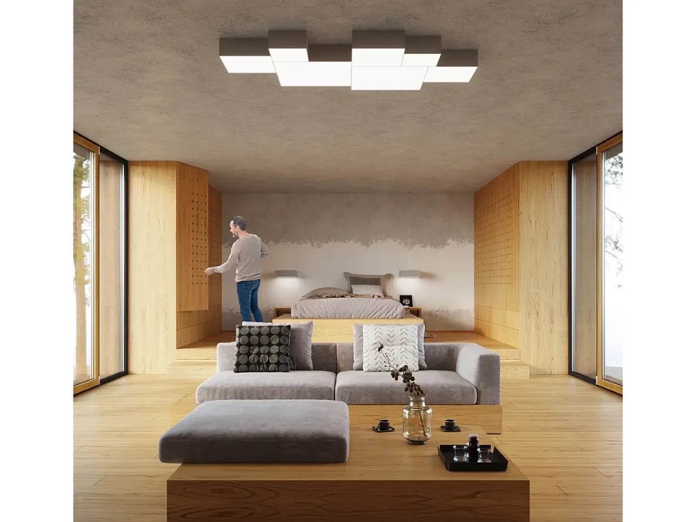 Sollux Lighting Plafón-Quadrato Incasso Grigio Chiaro 25cm E27 Empotrado Cuadrado Claro 25cm E27 Gris
