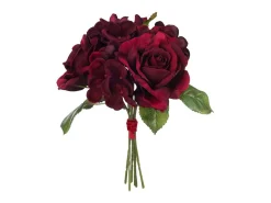 J-Line Planta Artificial-Ramo de rosas de plástico rojas 17x17x25 cm Rojo