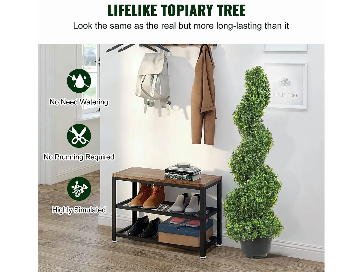 Árbol Topiario Artificial SucceBuy Árbol Topiario Artificial en Espiral de 1,2 m, Resistente a Los Rayos UV, Ideal para Decoración de Interiores y Exteriores. Verde Clearance