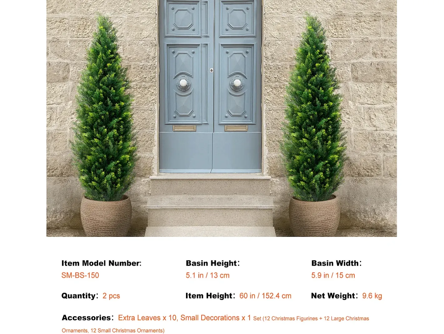 Clearance Árboles Artificiales, SucceBuy - Paquete de 2 Topiarios Artificiales de Cedro de 150 CM, Resistentes a Los Rayos UV para Decoración de Interiores y Exteriores Verde