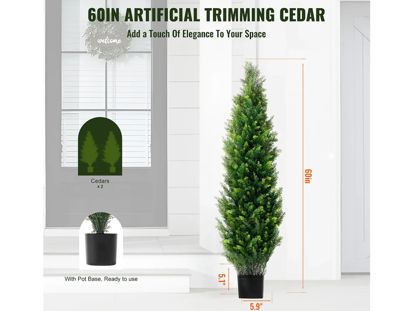 Clearance Árboles Artificiales, SucceBuy - Paquete de 2 Topiarios Artificiales de Cedro de 150 CM, Resistentes a Los Rayos UV para Decoración de Interiores y Exteriores Verde
