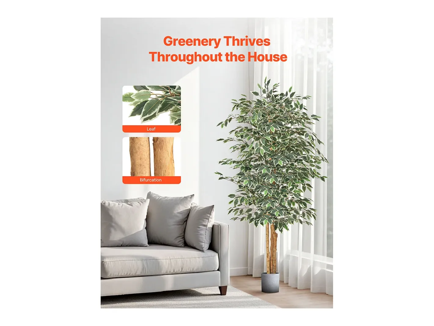 Árboles Artificiales SucceBuy Ficus Artificial de 180 cm con Maceta Negra, Planta Artificial Grande con Tronco de Madera Natural y Follaje Realista Verde New