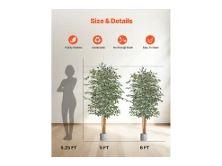 Árboles Artificiales SucceBuy Ficus Artificial de 180 cm con Maceta Negra, Planta Artificial Grande con Tronco de Madera Natural y Follaje Realista Verde New