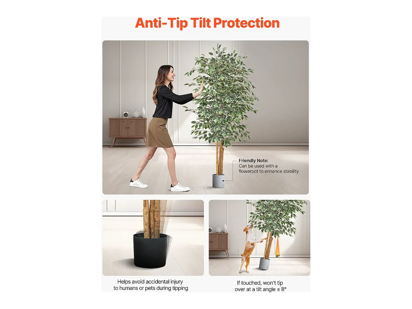 Árboles Artificiales SucceBuy Ficus Artificial de 180 cm con Maceta Negra, Planta Artificial Grande con Tronco de Madera Natural y Follaje Realista Verde New