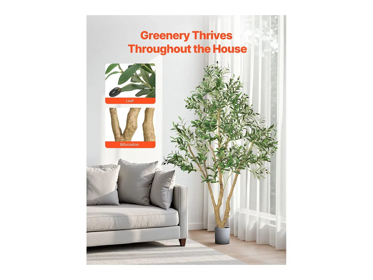 Planta Artificial-Árboles Artificiales SucceBuy Árbol Artificial de 180 cm, Planta Decorativa de PE con Maceta Negra, Tronco y Follaje Realistas, Ideal para Oficina, Salón Verde