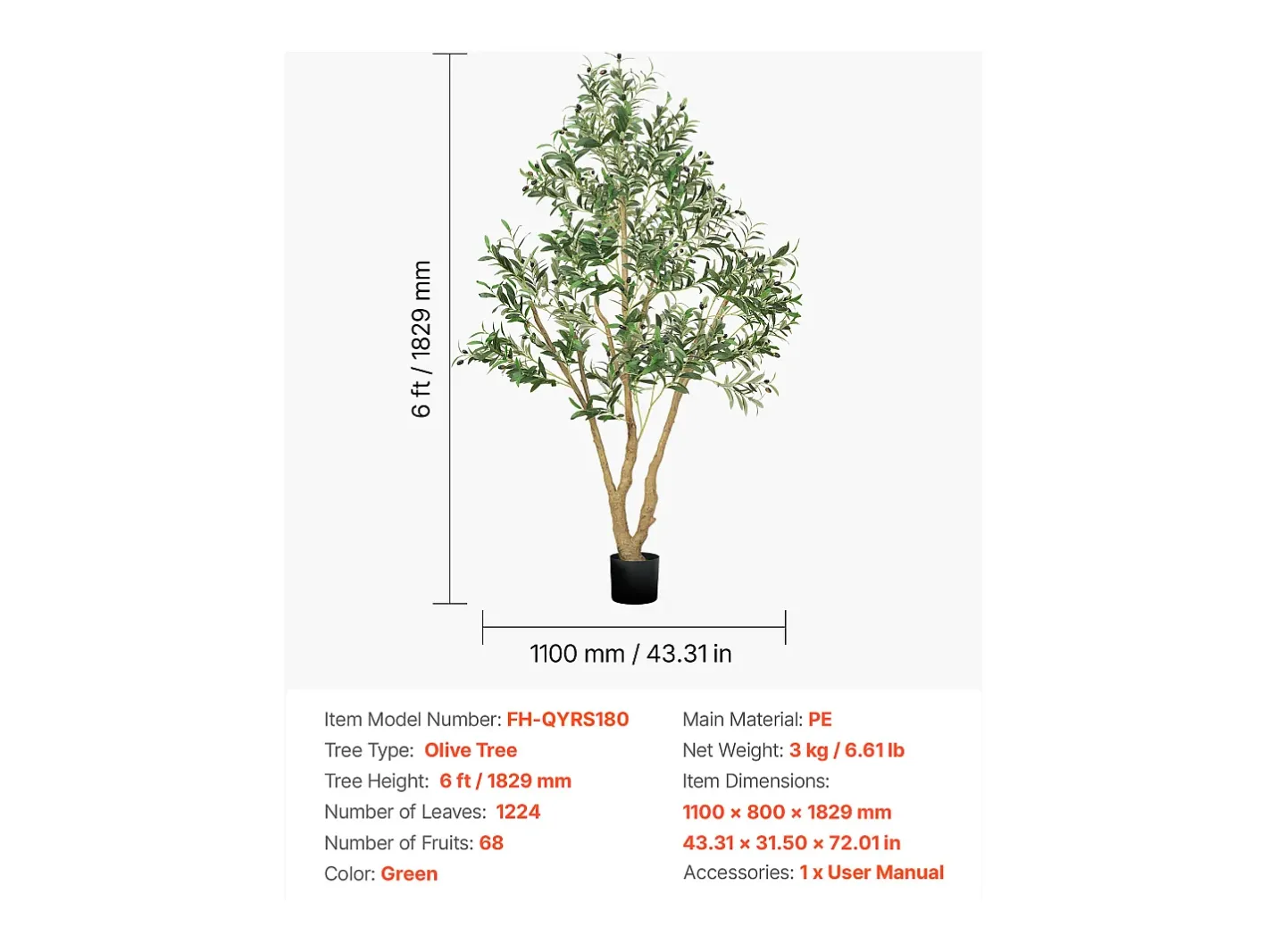 Planta Artificial-Árboles Artificiales SucceBuy Árbol Artificial de 180 cm, Planta Decorativa de PE con Maceta Negra, Tronco y Follaje Realistas, Ideal para Oficina, Salón Verde