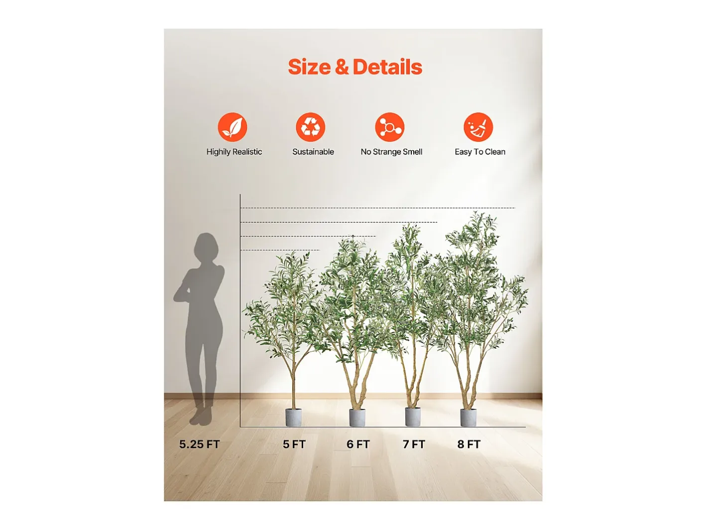 Planta Artificial-Árboles Artificiales SucceBuy Árbol Artificial de 180 cm, Planta Decorativa de PE con Maceta Negra, Tronco y Follaje Realistas, Ideal para Oficina, Salón Verde