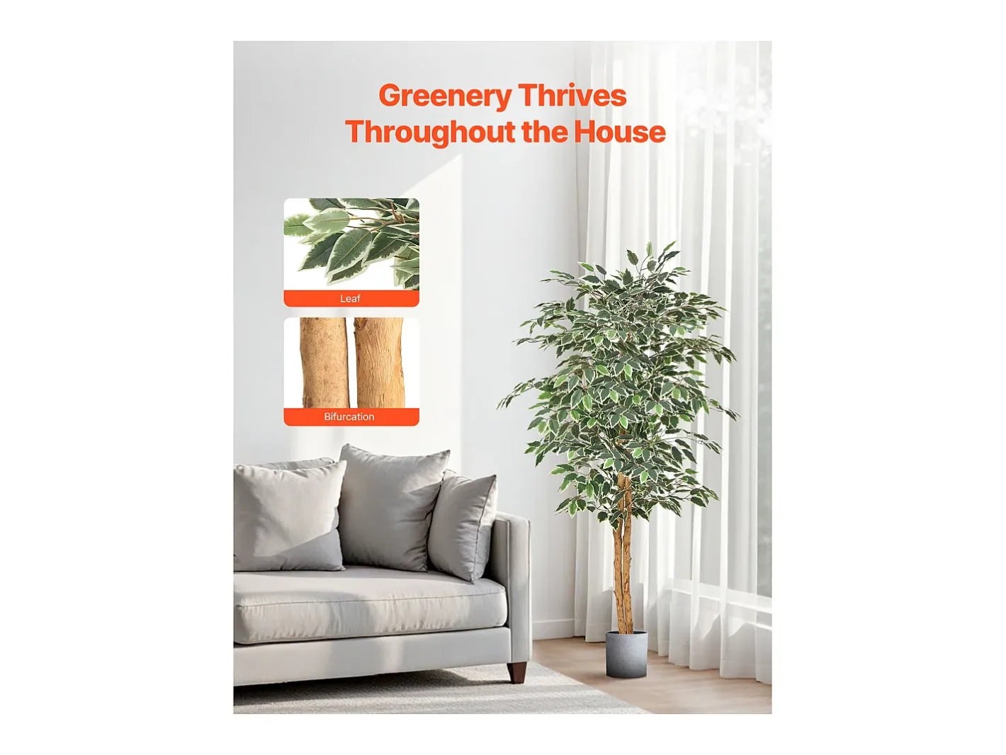Sale Árboles Artificiales SucceBuy Árbol Artificial de 150 cm, Planta Decorativa de PE con Maceta Negra, Tronco y Follaje Realistas, Ficus Artificial para Oficina Verde