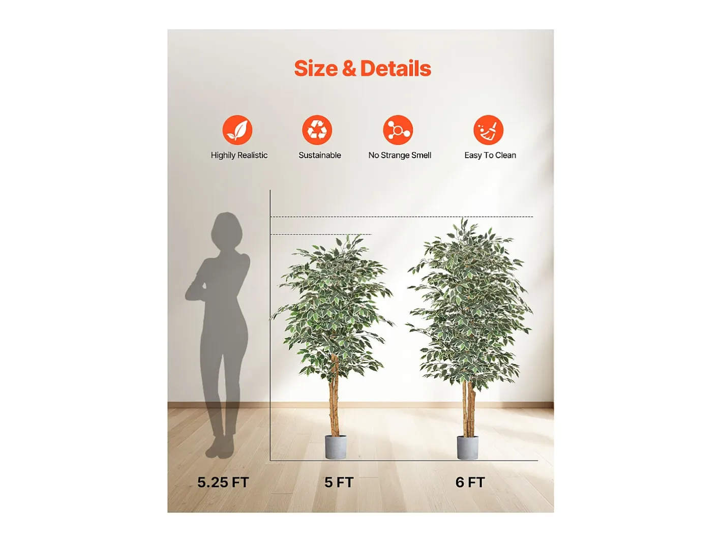 Sale Árboles Artificiales SucceBuy Árbol Artificial de 150 cm, Planta Decorativa de PE con Maceta Negra, Tronco y Follaje Realistas, Ficus Artificial para Oficina Verde
