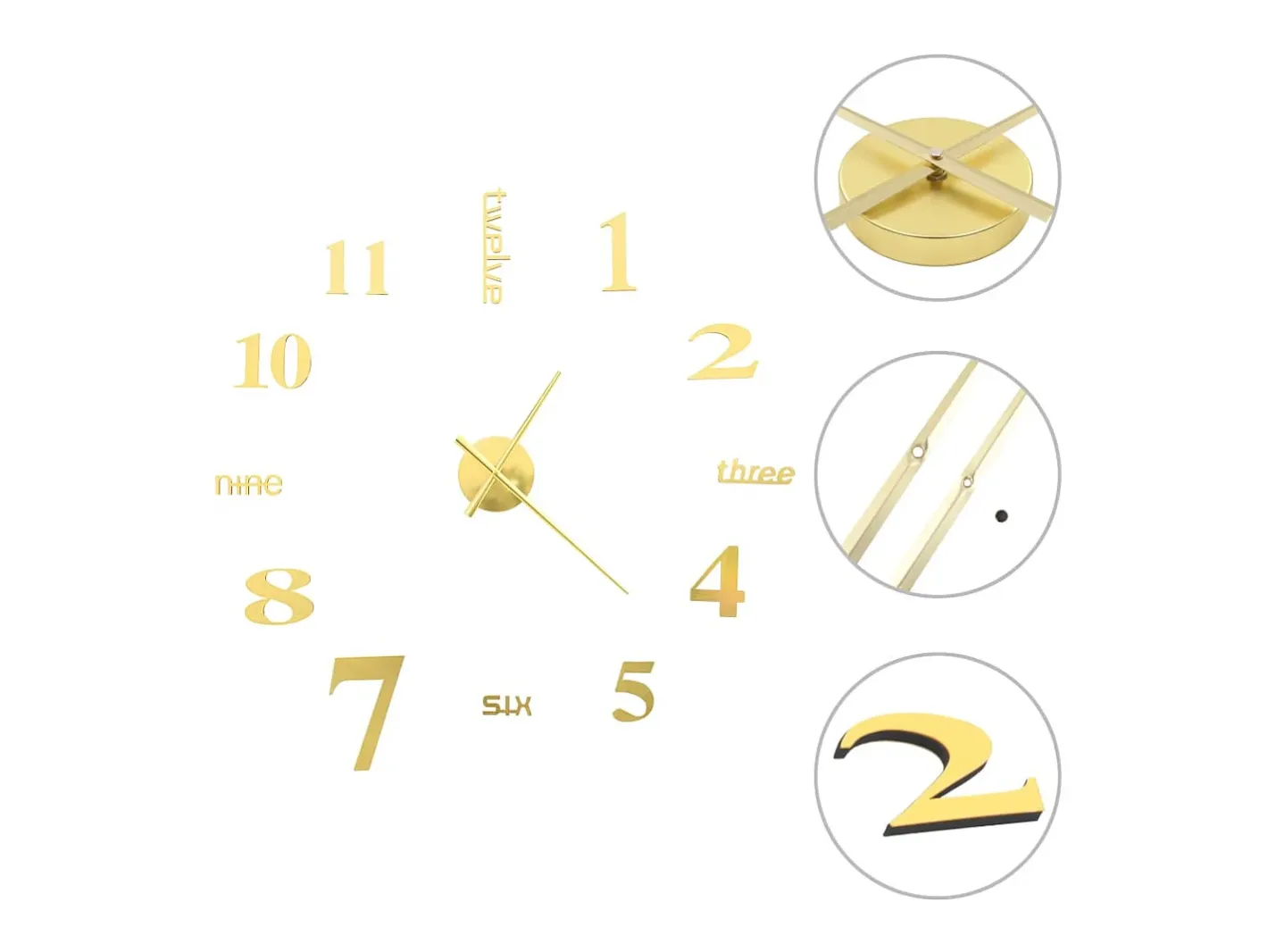 Reloj De Pared-Reloj 3D de pared con diseño moderno 100 cm XXL ES897079 Dorado