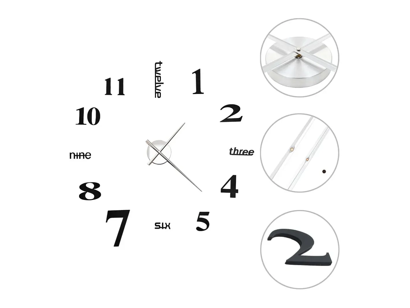 Reloj 3D de pared con diseño moderno 100 cm XXL ES648634 Negro Sale