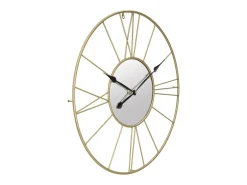 Reloj De Pared-Reloj de pared redondo de metal 80 cm con espejo Stick Dorado