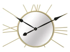 Reloj De Pared-Reloj de pared redondo de metal 80 cm con espejo Stick Dorado