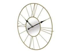 Reloj De Pared-Reloj de pared redondo de metal 80 cm con espejo Stick Dorado