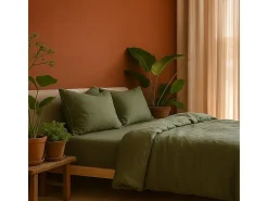 Promo Linge Ropa de cama de gasa de algodón caqui 240 x 260 cm Verde Online