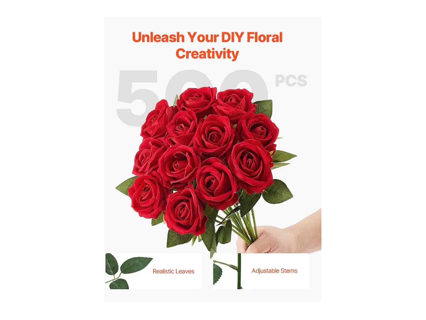 Rosa Artificial SucceBuy Flores Artificiales 508 mm Ramos de Flores Artificiales, Aspecto Realista con Cabeza de Rosa de 70 mm , Lote de 500 Rojo Clearance