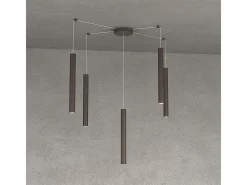 Outlet Round Tube Sospensione 5 Luci Marrone Cavo Cm.250 Con Base Marru00f3n