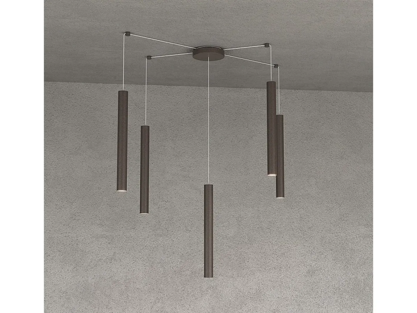 Outlet Round Tube Sospensione 5 Luci Marrone Cavo Cm.250 Con Base Marru00f3n