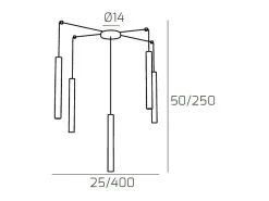 Outlet Round Tube Sospensione 5 Luci Marrone Cavo Cm.250 Con Base Marru00f3n