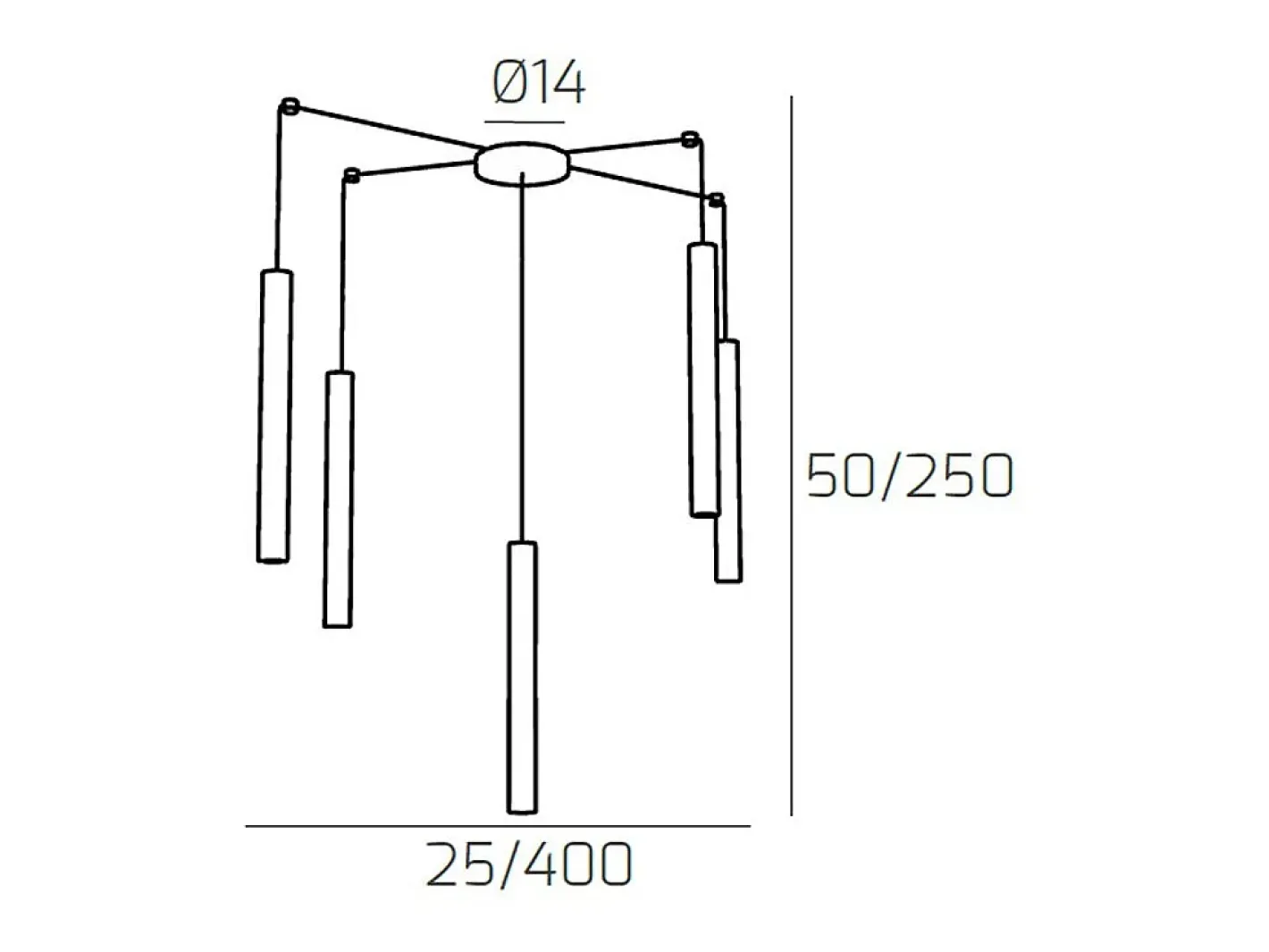 Outlet Round Tube Sospensione 5 Luci Marrone Cavo Cm.250 Con Base Marru00f3n