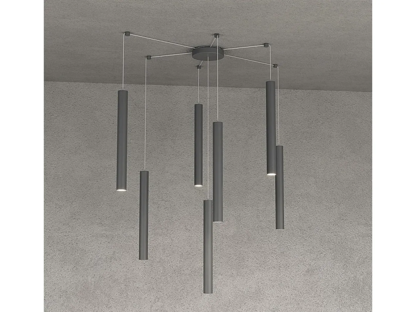 Round Tube Sospensione 7 Luci Grigio Antracite Cavo Cm.250 Con Base Gris Clearance