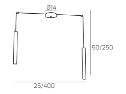 Lámpara Suspendida-Round Tube Sospensione 2 Luci Bianco Cavo Cm.250 Con Base Blanco