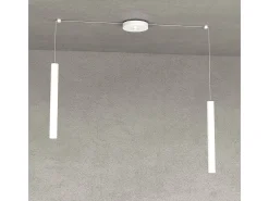 Lámpara Suspendida-Round Tube Sospensione 2 Luci Bianco Cavo Cm.250 Con Base Blanco