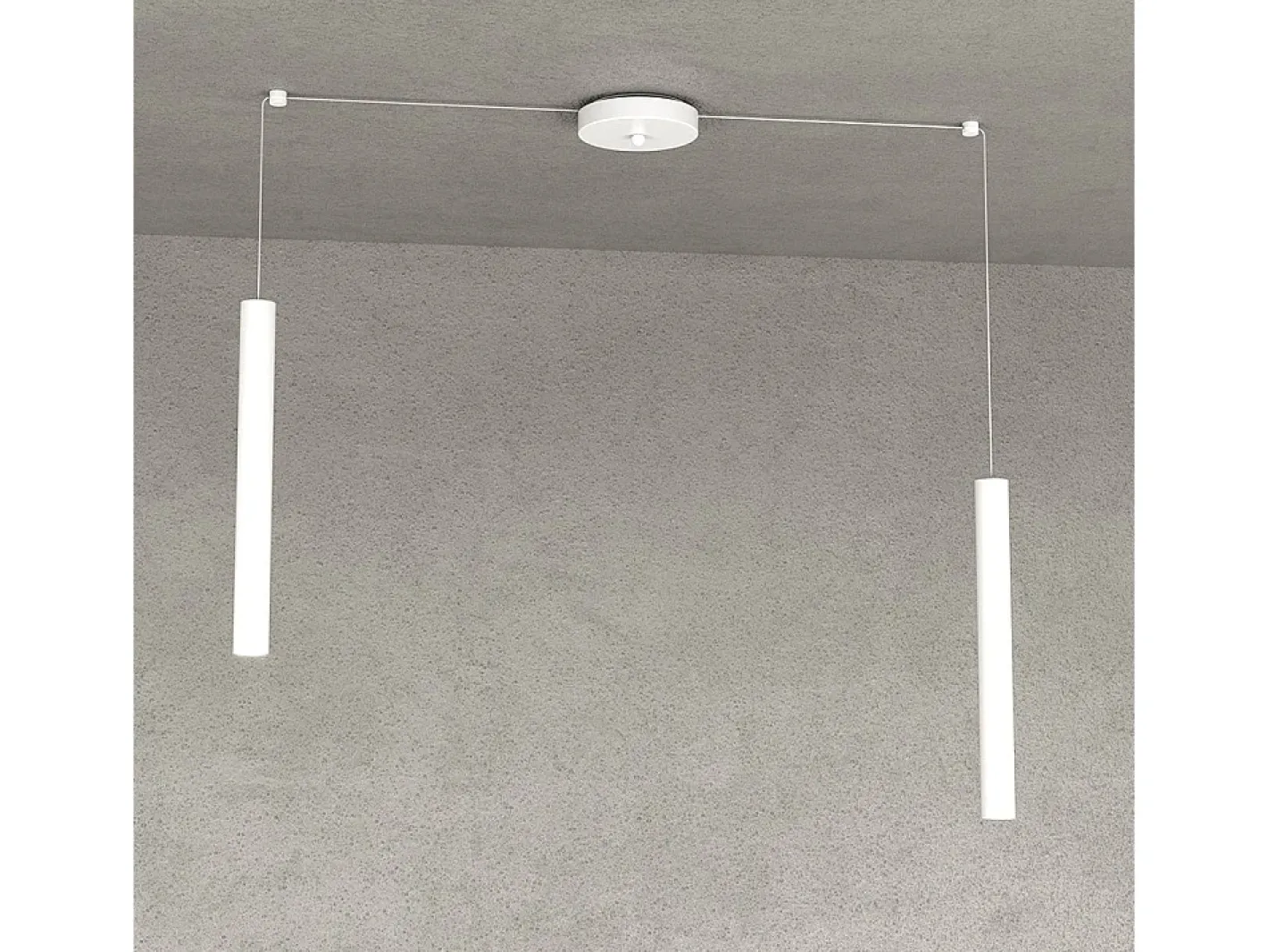Lámpara Suspendida-Round Tube Sospensione 2 Luci Bianco Cavo Cm.250 Con Base Blanco