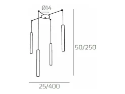 Lámpara Suspendida-Round Tube Sospensione 4 Luci Grigio Cavo Cm.250 Con Base Gris