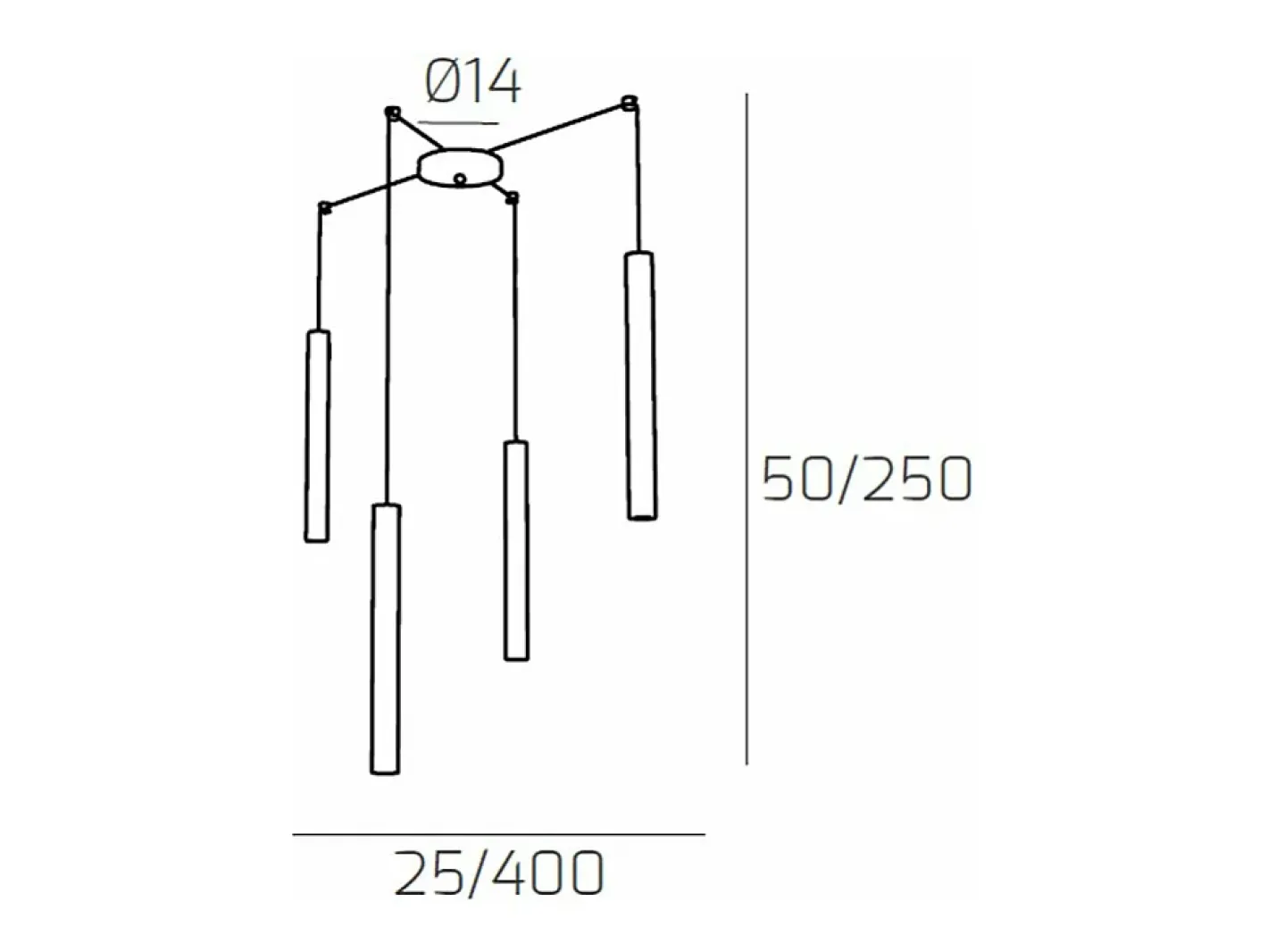 Lámpara Suspendida-Round Tube Sospensione 4 Luci Grigio Cavo Cm.250 Con Base Gris