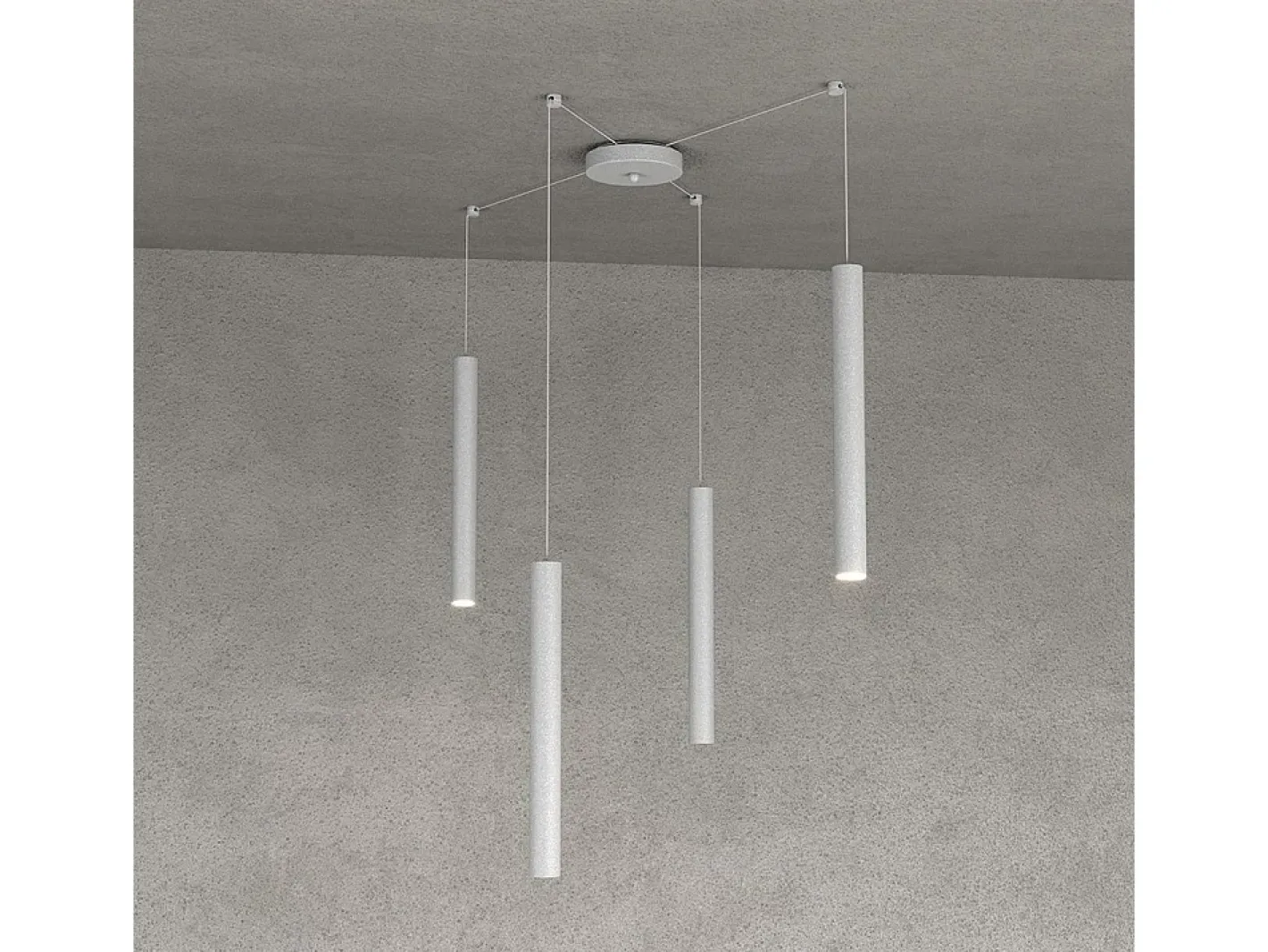 Lámpara Suspendida-Round Tube Sospensione 4 Luci Grigio Cavo Cm.250 Con Base Gris