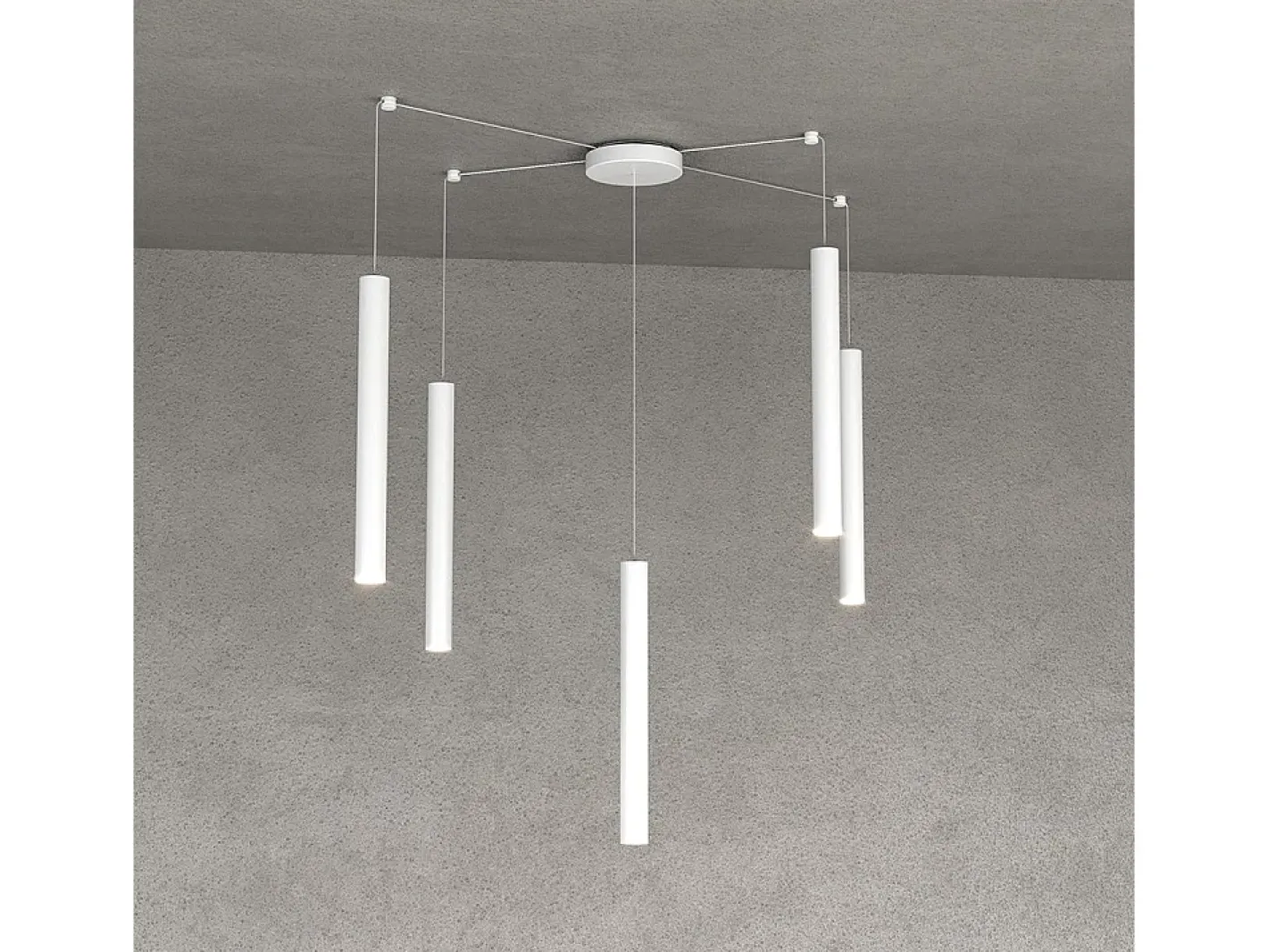 Round Tube Sospensione 5 Luci Bianco Cavo Cm.250 Con Base Blanco Outlet