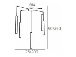Round Tube Sospensione 5 Luci Nero Cavo Cm.250 Con Base Negro Online