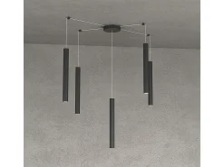 Round Tube Sospensione 5 Luci Nero Cavo Cm.250 Con Base Negro Online