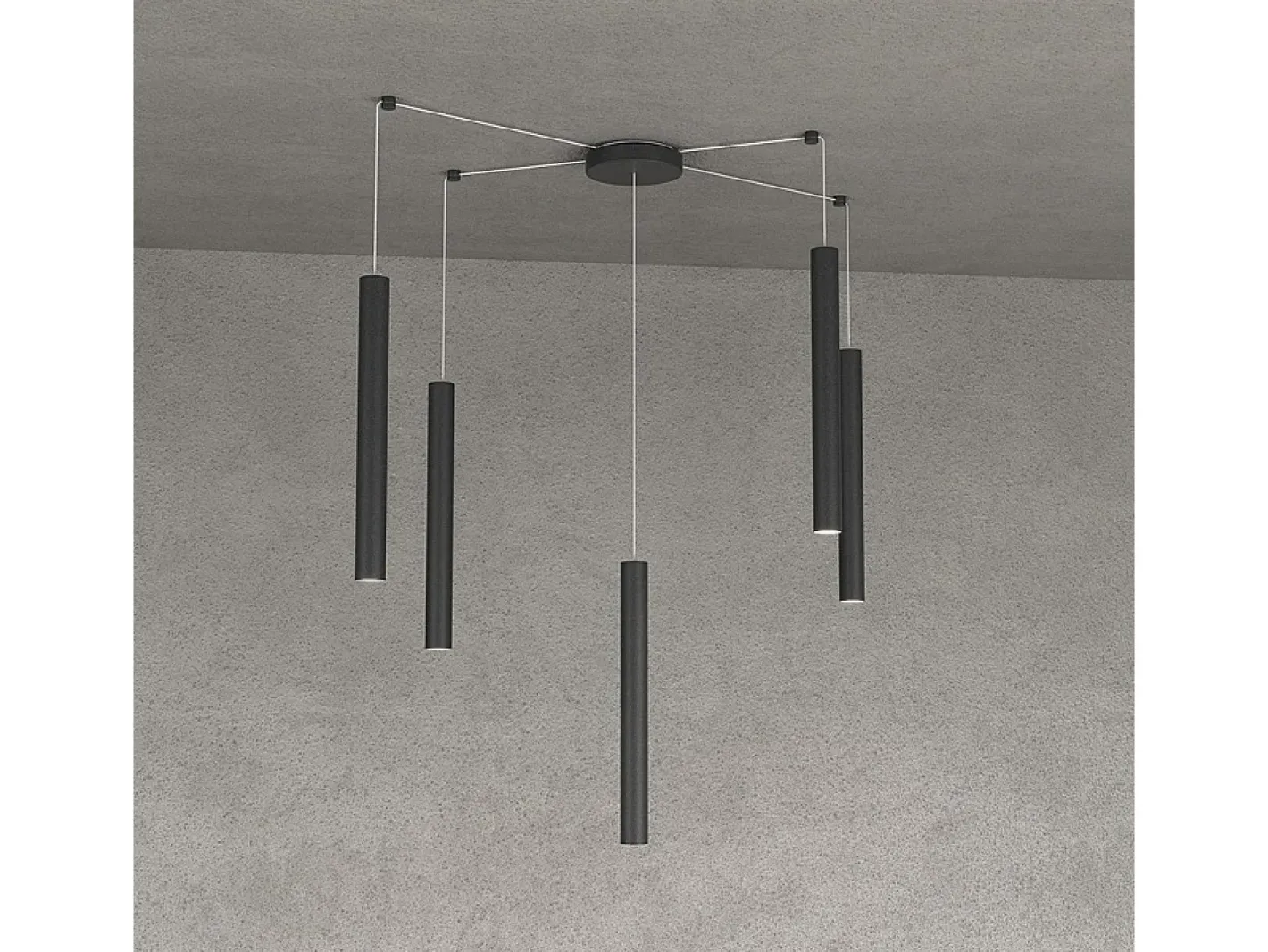 Round Tube Sospensione 5 Luci Nero Cavo Cm.250 Con Base Negro Online
