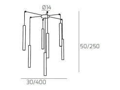 Lámpara Suspendida-Round Tube Sospensione 7 Luci Marrone Cavo Cm.250 Con Base Marru00f3n