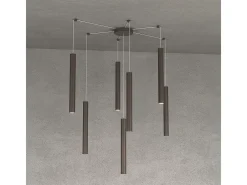 Lámpara Suspendida-Round Tube Sospensione 7 Luci Marrone Cavo Cm.250 Con Base Marru00f3n