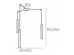 Outlet Round Tube Sospensione 3 Luci Grigio Antracite Cavo Cm.250 Con Base Gris