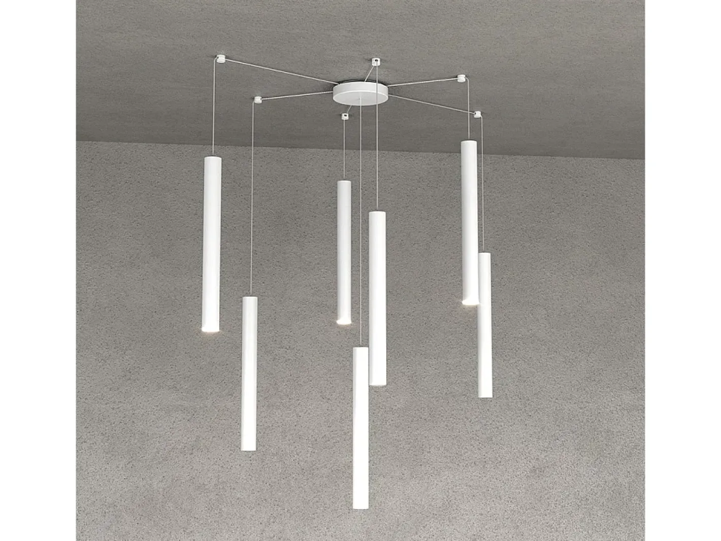 Round Tube Sospensione 7 Luci Bianco Cavo Cm.250 Con Base Blanco Best