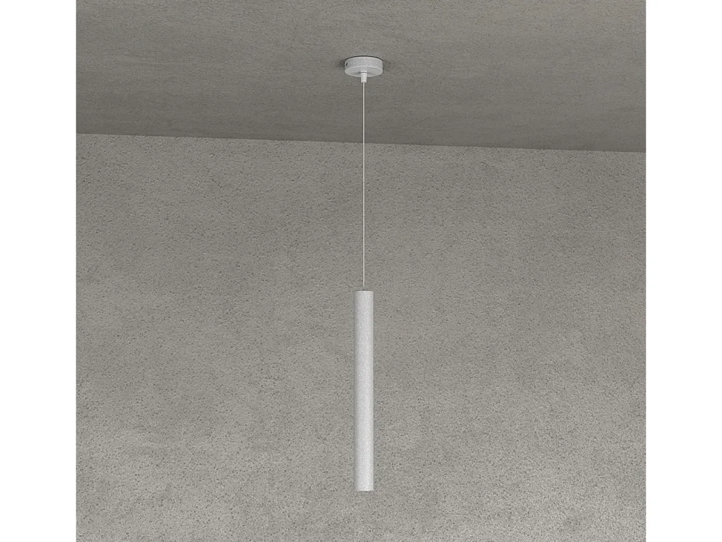 Lámpara Suspendida-Round Tube Sospensione 1 Luce Grigio Cavo Cm.250 Con Base Gris