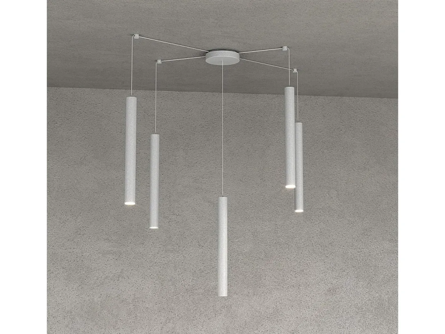 Lámpara Suspendida-Round Tube Sospensione 5 Luci Grigio Cavo Cm.250 Con Base Gris