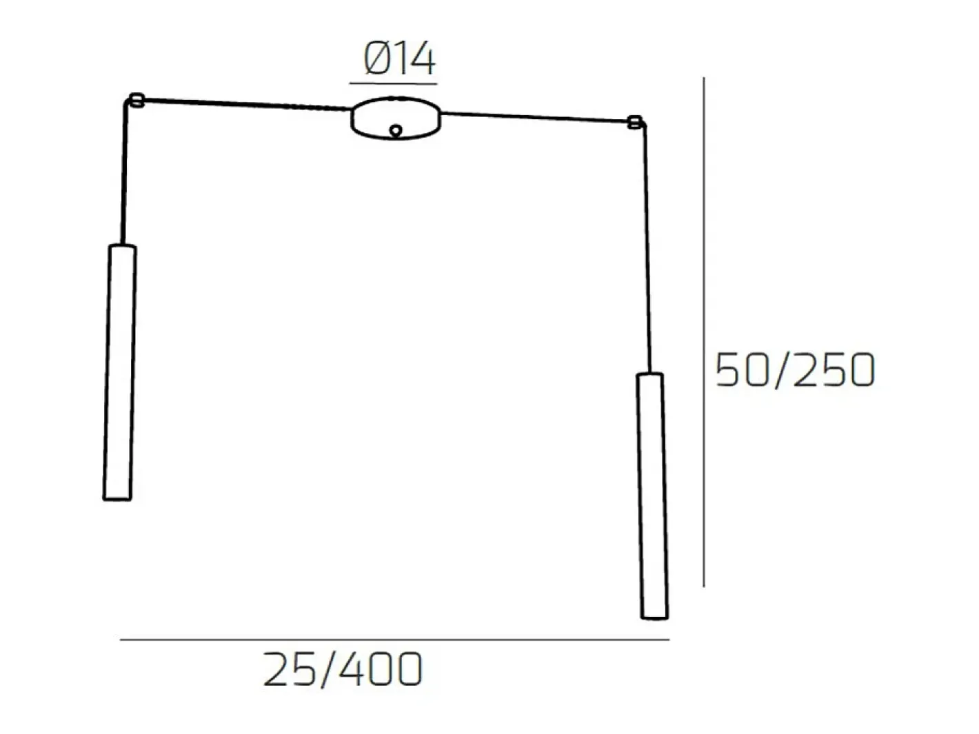 Lámpara Suspendida-Round Tube Sospensione 2 Luci Grigio Antracite Cavo Cm.250 Con Base Gris