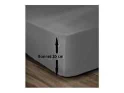 Ropa De Cama-Sábana Bajera 100% Algodón 160 x 200 cm - Capó 35 cm - Gris Oscuro Gris antracita