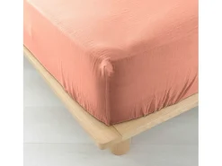 Discount Douceur d'intérieur Sábana bajera de gasa de algodón 140 x 190 cm Rosa