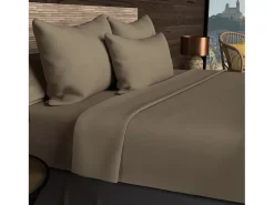 Soleil d'ocre Sábana bajera 140x190 cm en algodón 57 Fils taupe Topo Hot