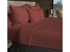 Soleil d'ocre Sábana de algodón 57 hilos 240x290 cm LISO Ladrillo Rojo Clearance