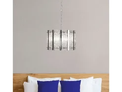 Lámpara Suspendida-Searchlight ALEXANDRA 5 ljus satin silver takhnge med Aquatex glas, metallstnger Plateado